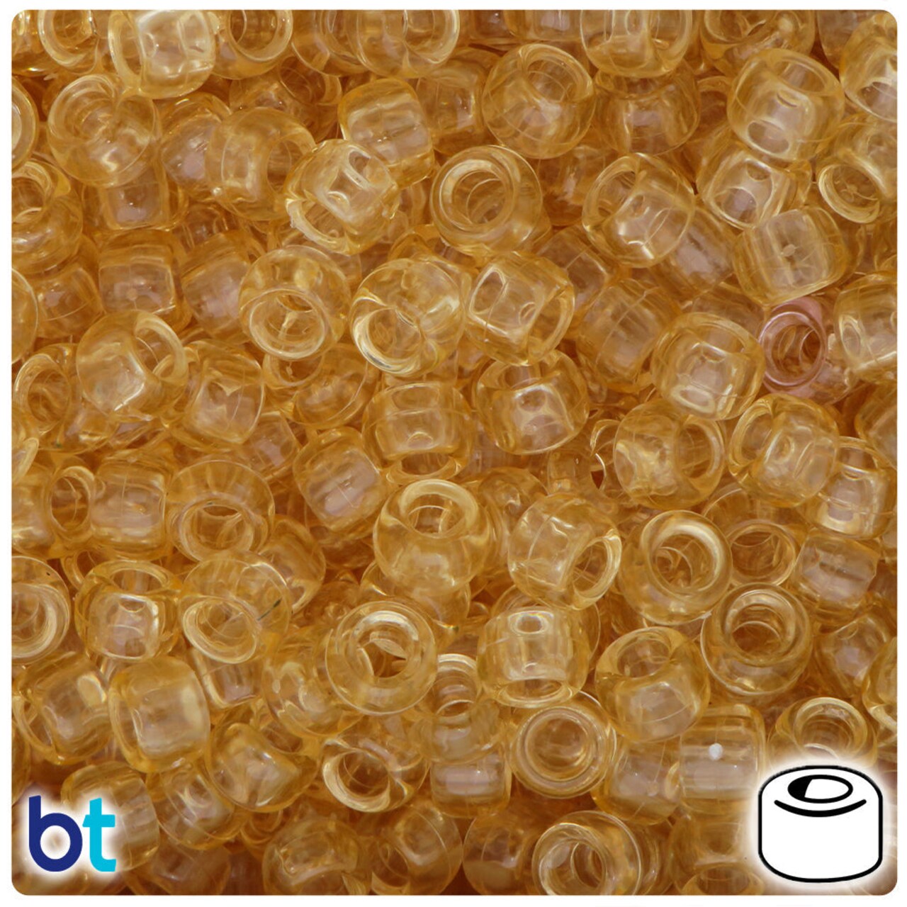 BeadTin Dark Champagne Transparent 9mm Barrel Plastic Pony Beads (500pcs)